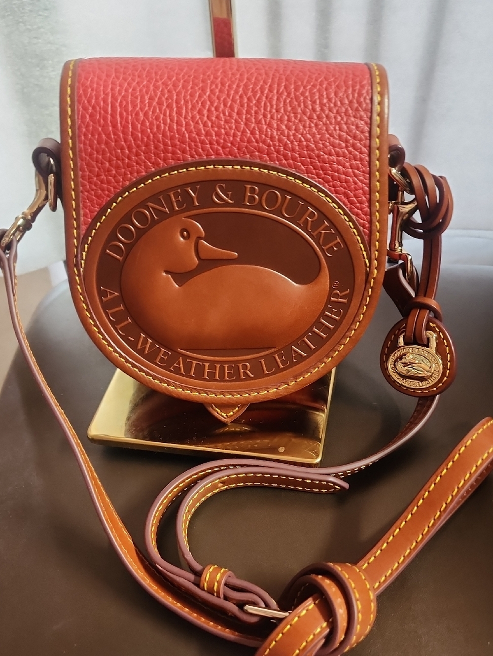 Dooney & Bourke Red Pebbled Leather Crossbody Saddle Bag Like New
